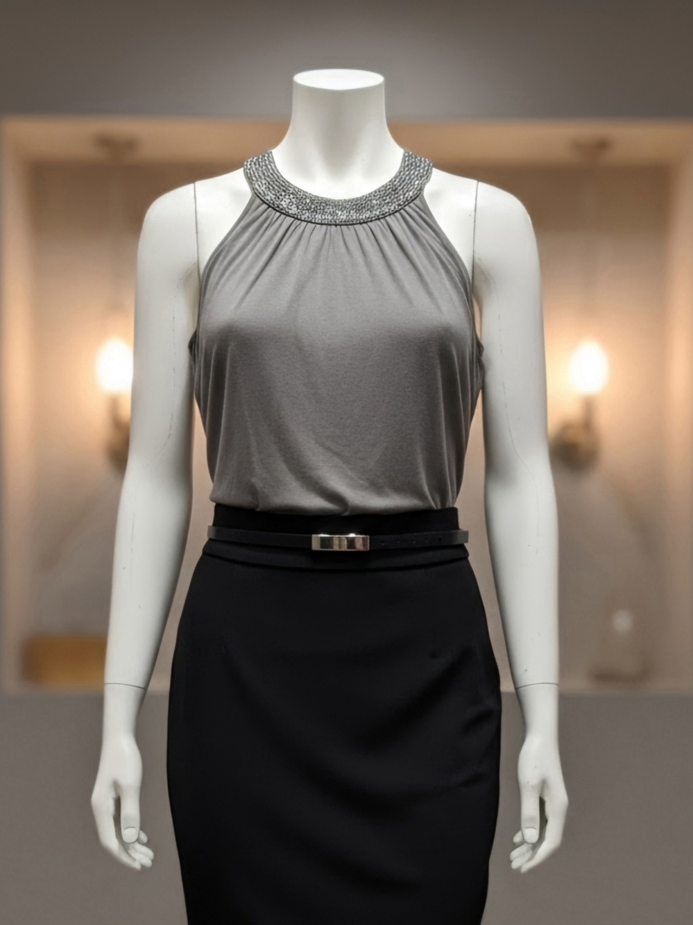 The Limited Gray Embellished Halter Tank Top